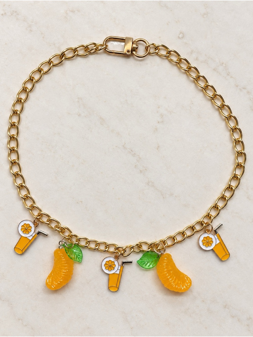 Orange Citrus Fruit Charm Necklace | Gold Chain Y2K Kawaii Summer Jewellery